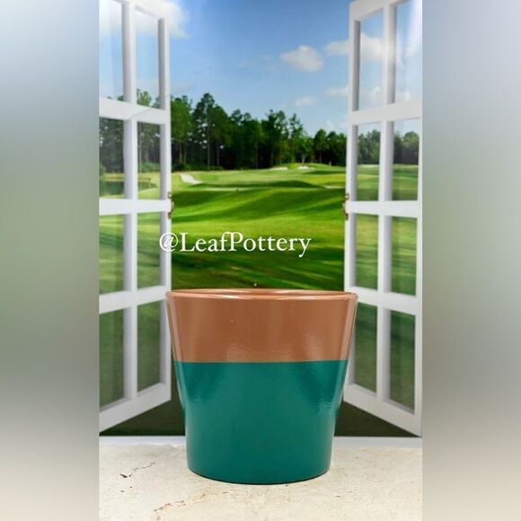 Rayon Green/Brown Clay Planter Pot with Drainage Hole - Picture 2 of 10